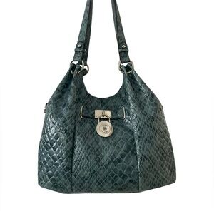 NICOLE MILLER Women’s Bag Blue Embossed Snakeskin Gold Hardware NWOT